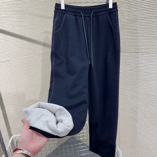 阔腿裤 羊毛棉裤 女 25020秋冬一体绒中厚高腰牛仔直筒裤 羽珞樱花裤