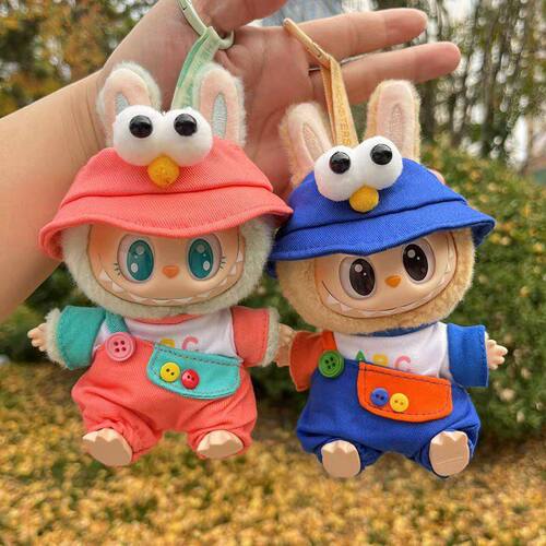 仅衣服] 一二代钥匙扣Labubu衣服挂件拉布布单肩ABC背带裤套装萌