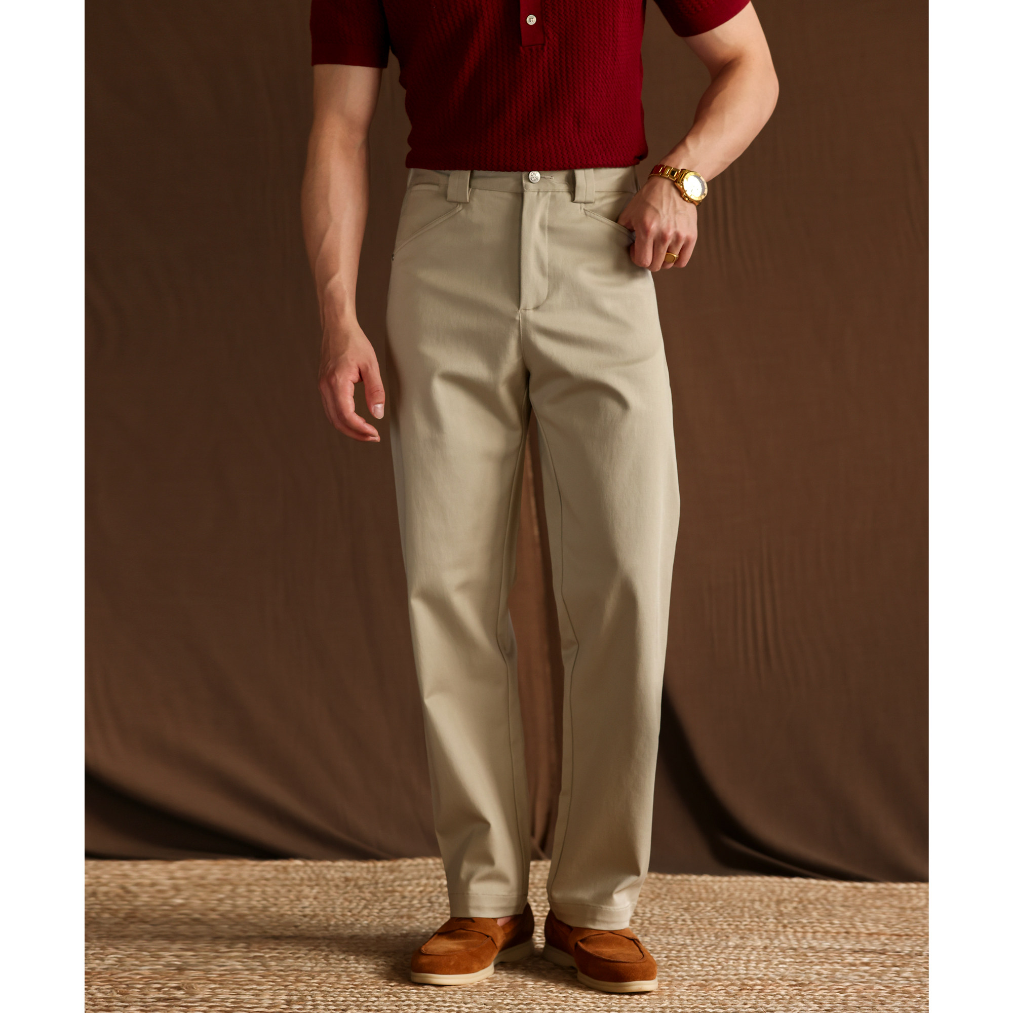 thumbnail for [Wrinkle-resistant, no ironing] Italian haute couture seamless side seam-free one-piece design straight-leg casual pants men's stretch commuter dress pants
