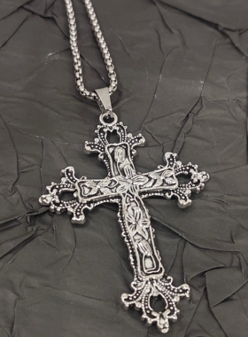 复古玫瑰花十字架项链