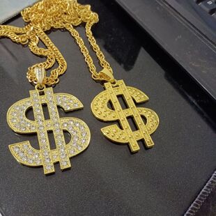 美元符号美金标志项链超大夸张嘣迪街舞朋克嘻哈毛衣链卫衣链