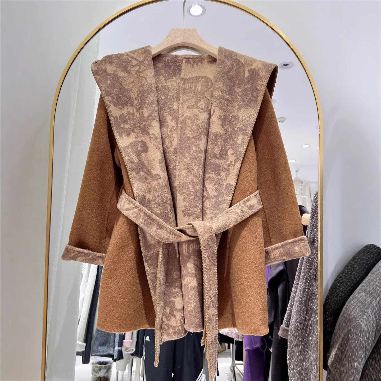 连帽双面羊绒大衣女25秋冬新款韩系小个子高端气质宽松羊毛呢外套