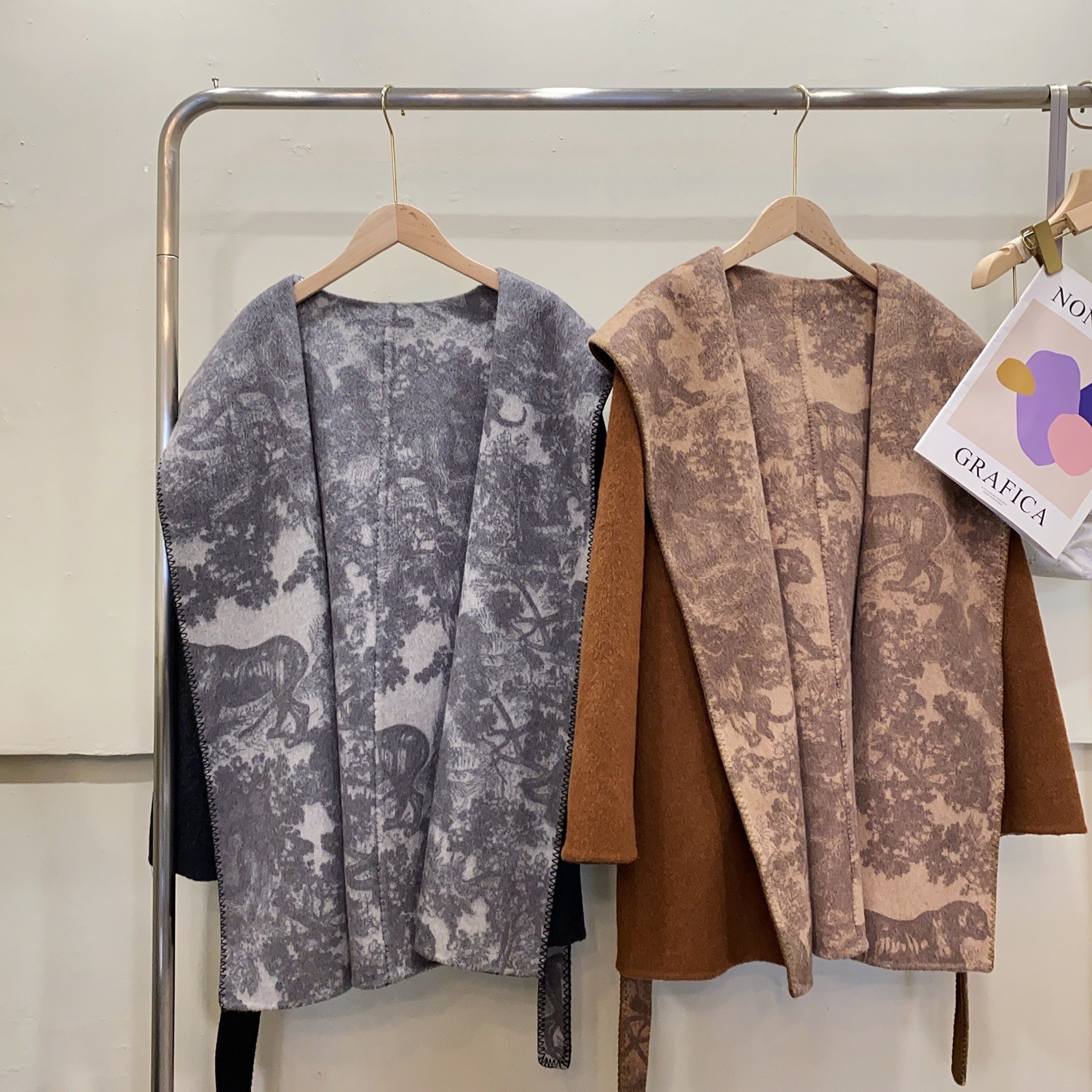 2025年新款连帽绵羊毛双面毛呢外套女冬季宽松中长款大衣