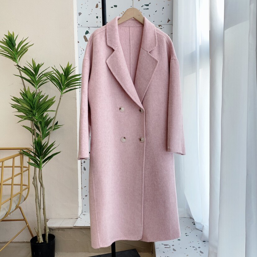 欧洲站秋冬新款毛呢外套女时尚韩系温柔中长款双面羊绒大衣
