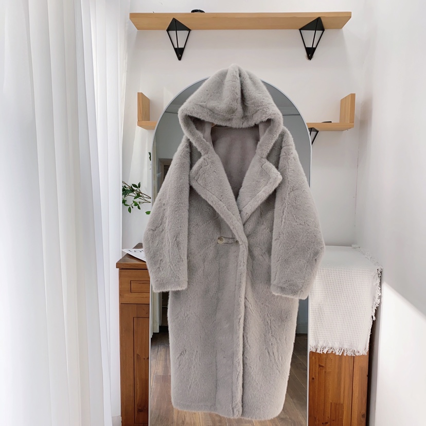 泰迪熊雪貂绒貂皮大衣韩版连帽长款水貂绒环保皮草女冬毛毛外套