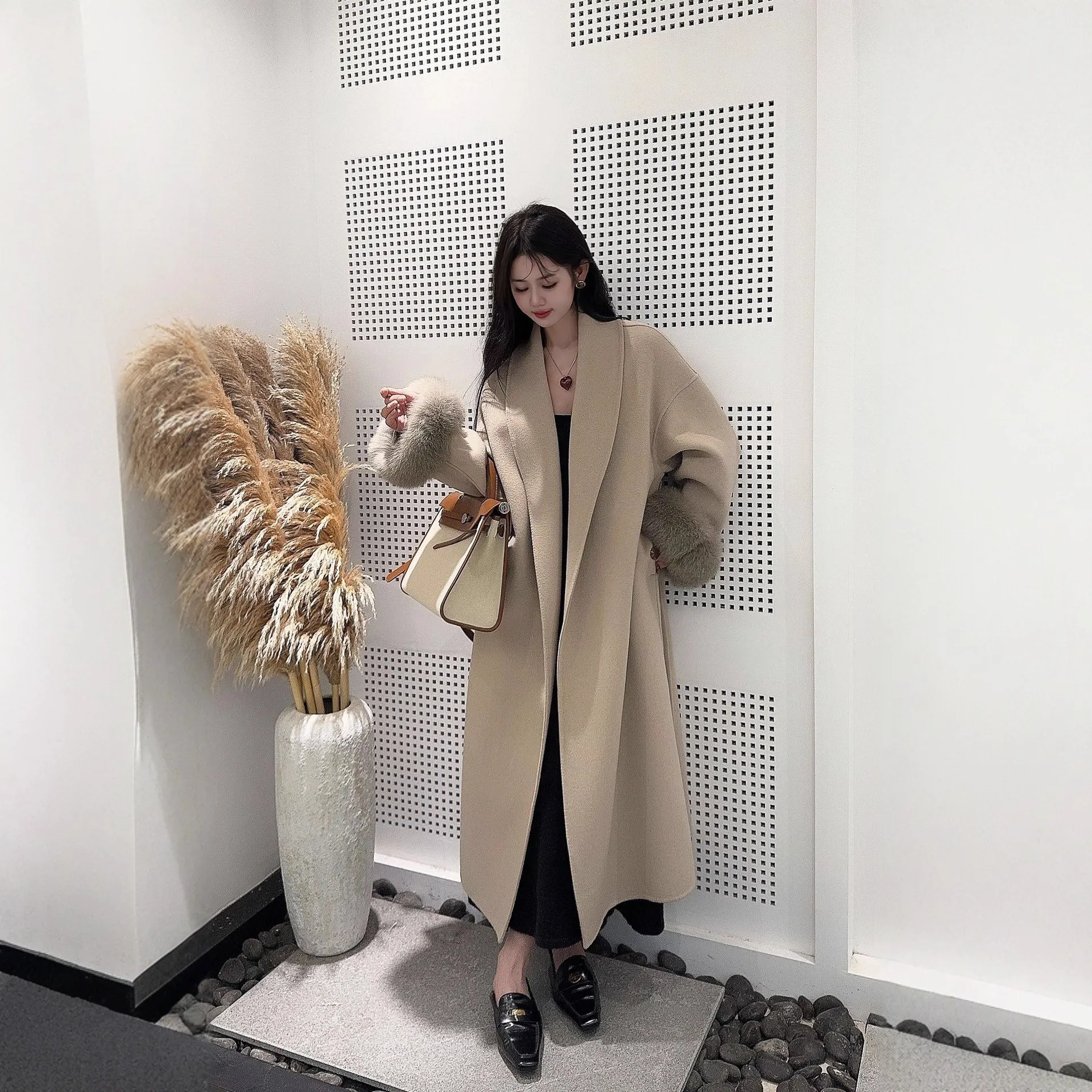 2025秋冬新款双面羊毛大衣简约百搭宽松长款韩版气质毛呢外套