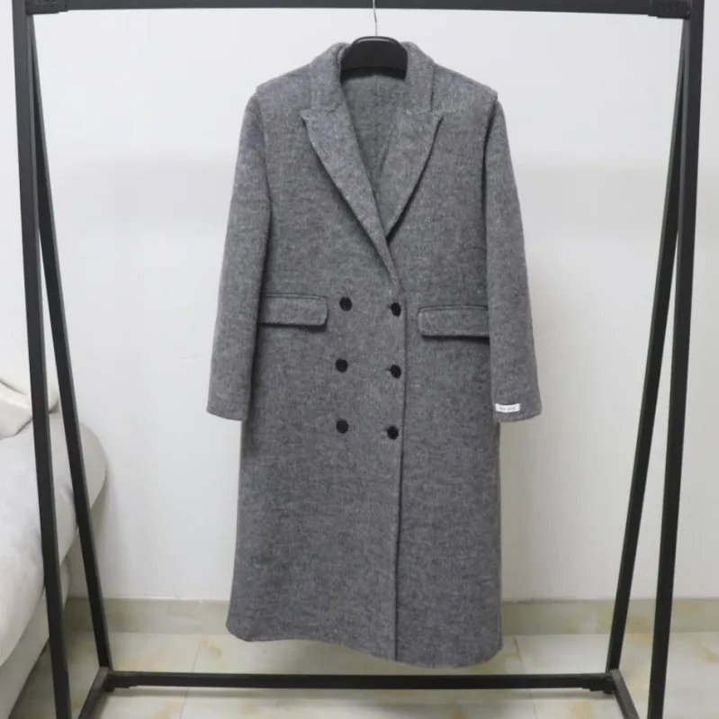 2025年秋季新款西装领双面羊毛大衣女双排扣长款羊毛呢外套