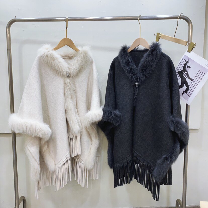 2025秋冬新款狐狸毛皮草外套女长款韩版显瘦修身斗篷外套