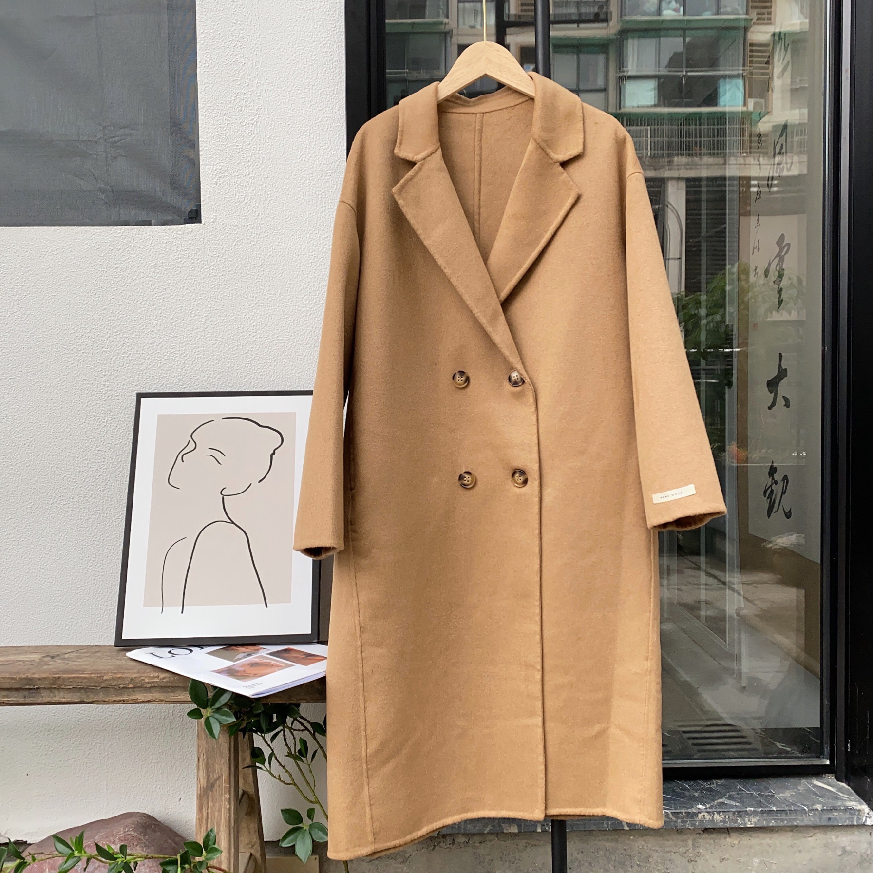 港风复古双面羊毛大衣高级感气质休闲风过膝中长款毛呢外套