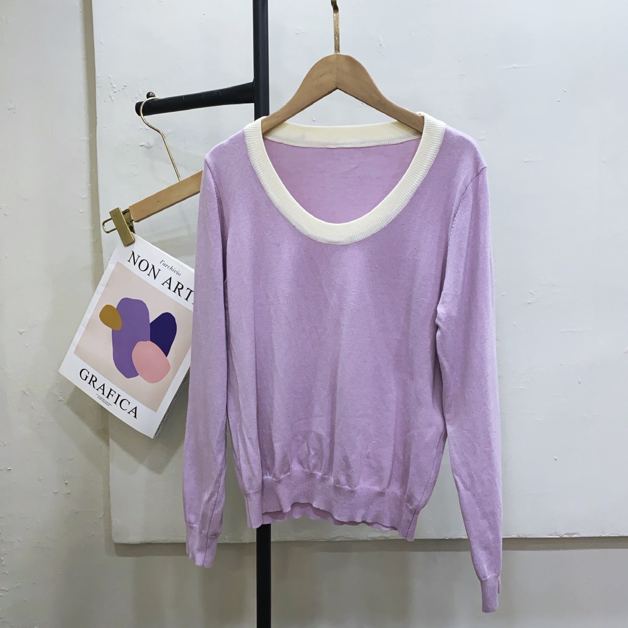 2025春季新款百搭通勤简约设计感撞色长袖T恤女修身显瘦打底上衣