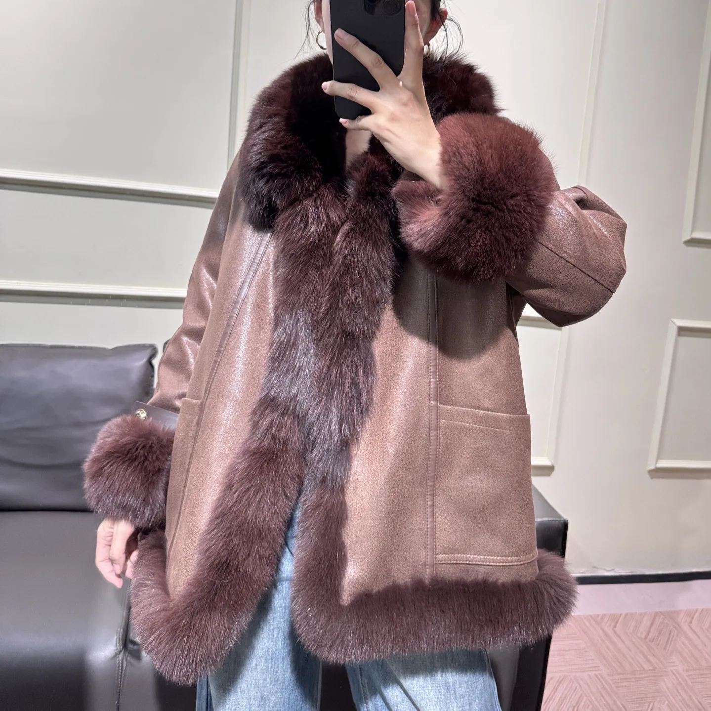 大毛领派克服新款鹅绒内胆狐狸毛毛领真毛轻奢保暖皮草外套女