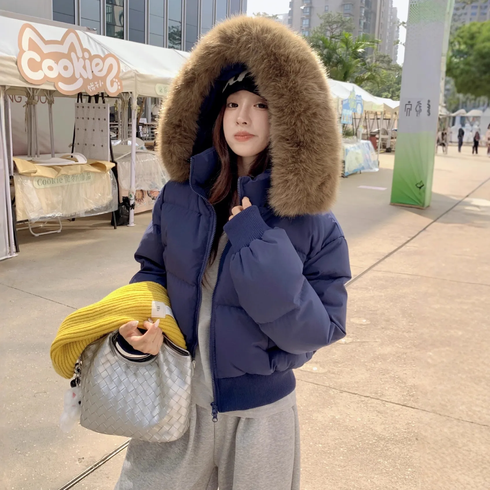 冬季新款90白鸭绒韩版大毛领羽绒服女短款肯豆高腰显瘦小个子外套