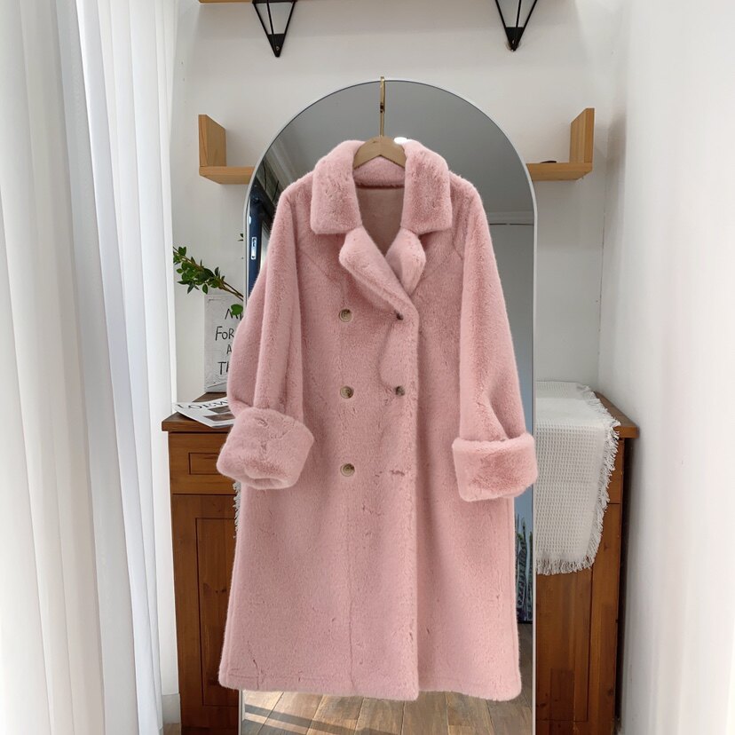 秋冬新款皮毛一体加厚大衣长款欧貂仿水貂毛皮草外套大衣女