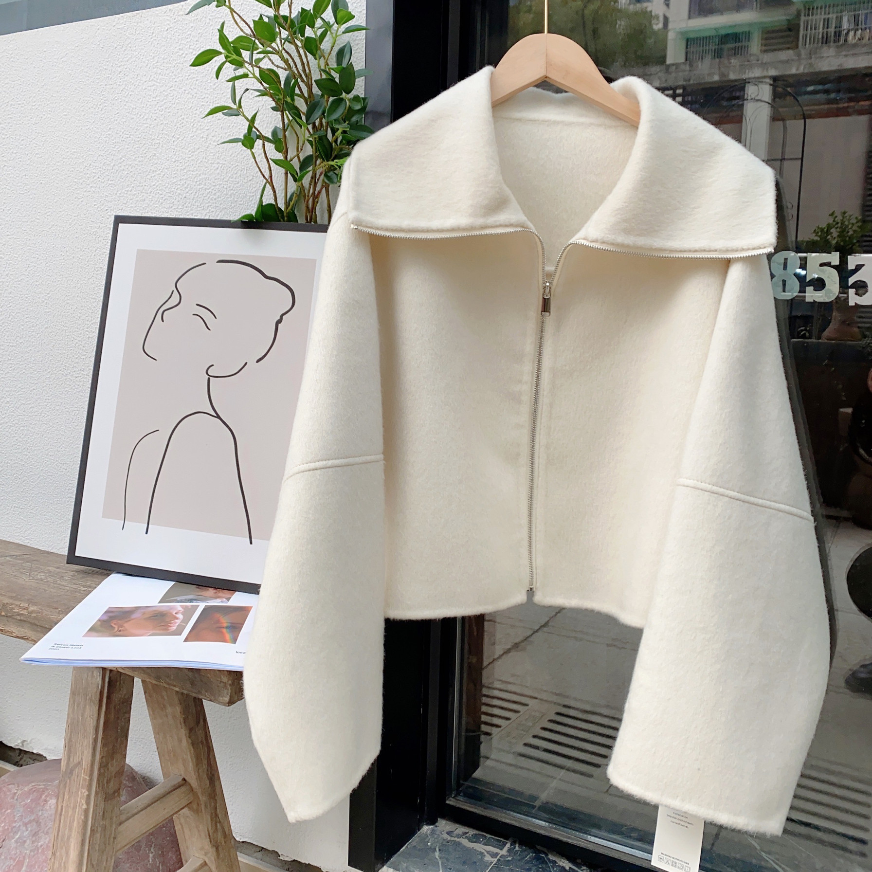 韩国东大门大翻领拉链双面羊绒毛呢大衣女短款小个子2024新款