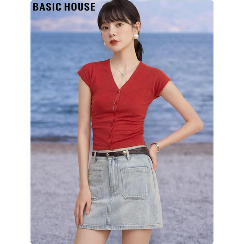 百家好复古红色含羊毛针织衫女