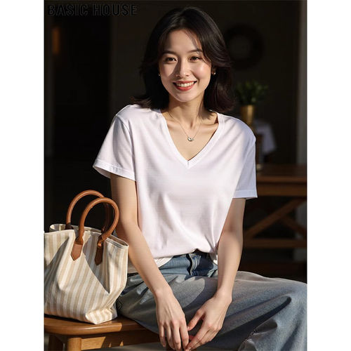 百家好宽松含桑蚕丝短袖T恤女