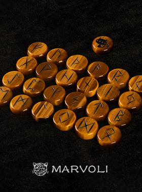 金色虎眼石卢恩符如尼石MARVOLI原创吾士猫runes