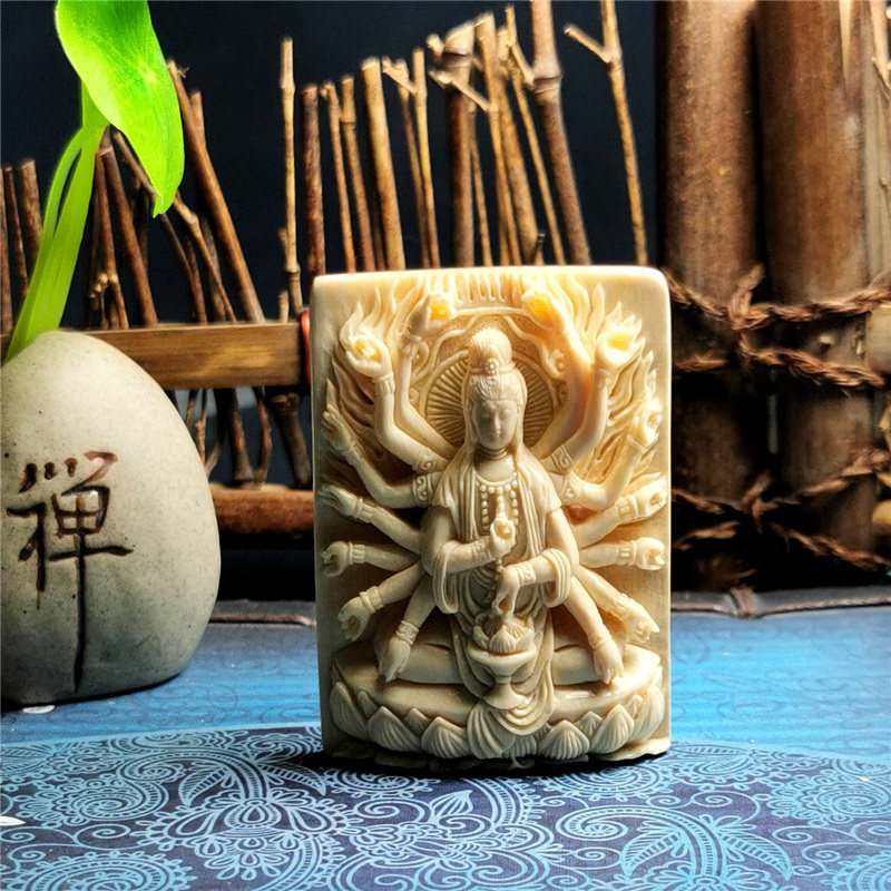 天然猛犸象牙冰料 千手观音手工项坠/吊坠