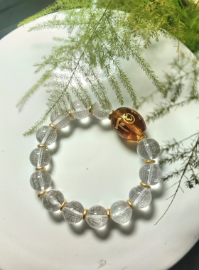 手作定制新年礼物 天然白水晶黄水晶聚招财招米圆珠手串弹力手串
