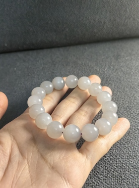 青海老坑天然和田玉10mm烟紫圆珠手串弹力手串