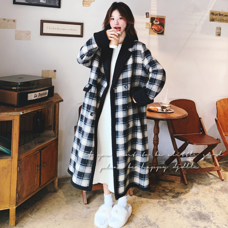 【】复古格纹加厚长款皮毛一体外套3370-P215K328,女装皮草,2C069