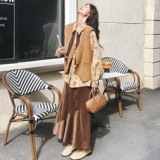 美拉德风印花衬衫马甲半身裙三件套女2025秋季新款时尚高级感套装，女装套装/套裙，2C069