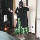 数据好2026夏季笑脸印花格纹拼接连衣裙L633-P115K168，女装连衣裙，2C069