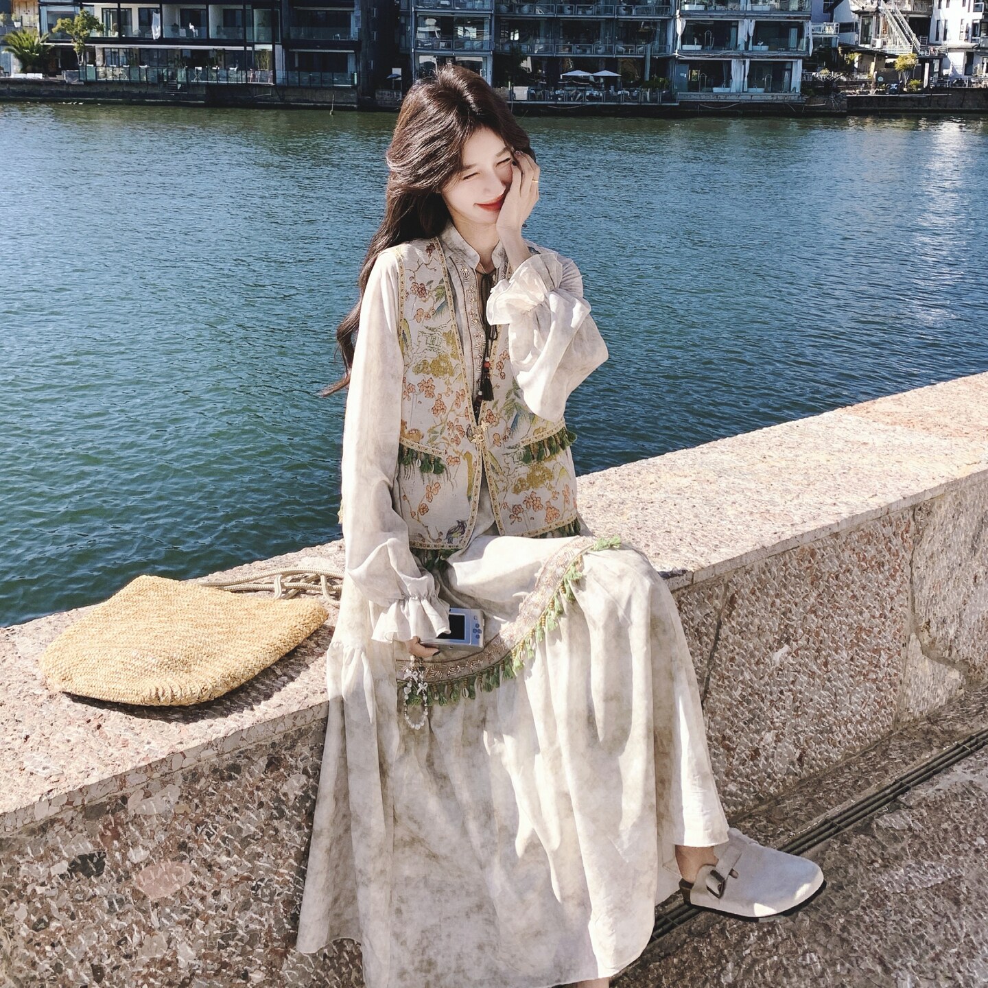 【】民族风流苏连衣裙+刺绣马甲套装6308-P215K348,女装套装/套裙,2C069