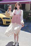 【】法式绣花连衣裙+粉色毛衣马甲套装99183-P175K238，女装套装/套裙，2C069