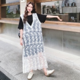 钩花蕾丝罩衫连衣裙叠穿套装女2025夏季新款超好看独特漂亮T恤裙，女装套装/套裙，2C069