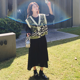 设计感针织提花马甲黑色连衣裙套装女2025春新款高级感长裙两件套，女装套装/套裙，2C069