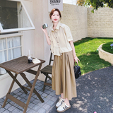 韩系不规则设计衬衫套装女2025夏新款小个子休闲显瘦阔腿裤两件套，女装套装/套裙，2C069