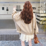 复古奶茶色羊腿袖皮衣外套女2025秋季新款显瘦今年流行爆款PU夹克，女装皮衣，2C069