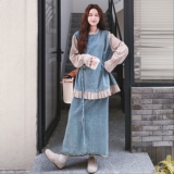 【大货】波点拼接假两件牛仔上衣+半身裙套装F639-P175K258，女装套装/套裙，2C069