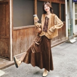 美拉德风印花衬衫马甲半身裙三件套女2025秋季新款时尚高级感套装，女装套装/套裙，2C069