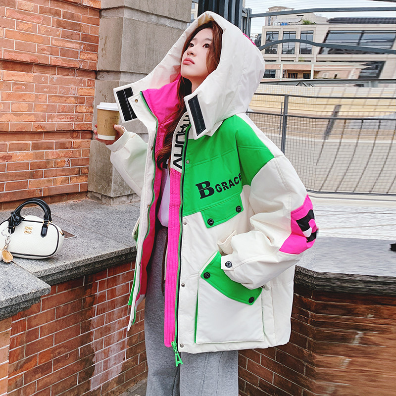 【】高级感撞色拼接工装羽绒服50绒W35-P245K368,女装短外套,2C069
