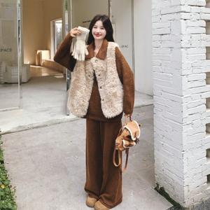 大货 美拉德针织套装+马甲皮毛一体 3件套 3313-P235 K358图片