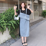 高级感假两件牛仔连衣裙女夏2025新款冷淡系别致独特卫衣t恤裙，女装连衣裙，2C069