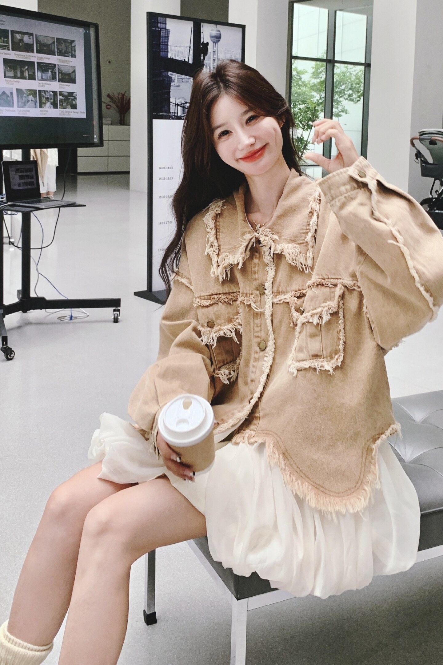 独特超好看网纱拼接流苏牛仔短外套女秋季2025新款高级感炸街夹克,女装风衣,2C069