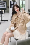 独特超好看网纱拼接流苏牛仔短外套女秋季2025新款高级感炸街夹克，女装风衣，2C069