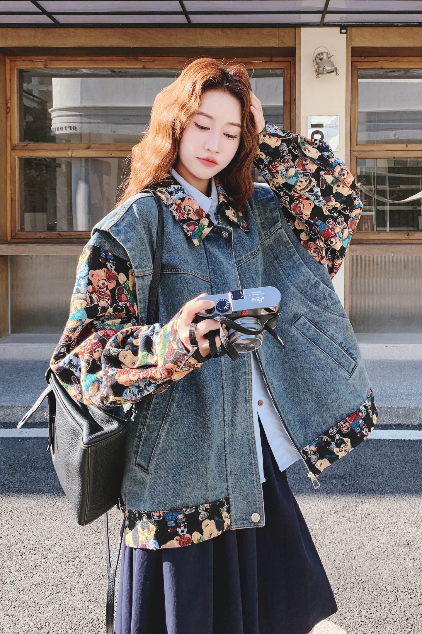 美式复古撞色假两件短款牛仔外套女春秋超火好看小众高级夹克上衣,女装短外套,2C069