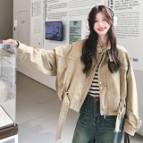 奶茶色高级感休闲工装外套女2025春秋季新款韩版宽松显瘦夹克上衣，女装短外套，2C069