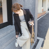 豹纹拼接黑色西装外套女2025春季新款复古设计感韩系百搭西服上衣，女装西装，2C069