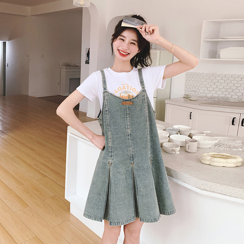复古牛仔背带裙女2025夏季新款韩版学院风时尚洋气减龄吊带连衣裙,女装连衣裙,2C069