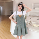 复古牛仔背带裙女2025夏季新款韩版学院风时尚洋气减龄吊带连衣裙，女装连衣裙，2C069