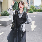 小众设计感一整套不规则衬衫马甲半身裙女春季新款时髦显瘦三件套，女装套装/套裙，2C069