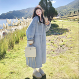 2025年冬季设计感复古百搭蓝色格纹加绒外套女甜美减龄双面穿大衣，女装毛呢外套，2C069