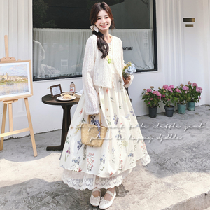 【】法式绝美碎花连衣裙+花朵开衫套装 7720-P165 K238图片