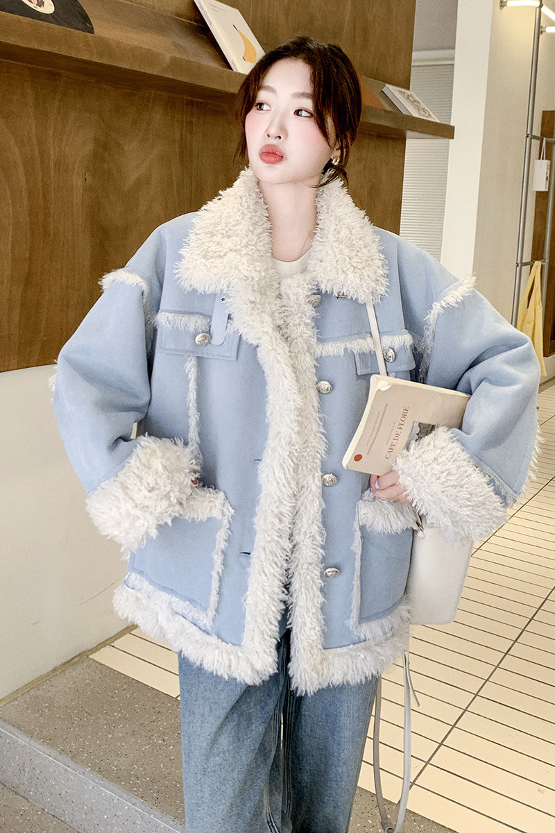 2026冬季蓝色减龄加厚加绒羊羔毛皮毛一体1616-P195K288,女装皮草,2C069