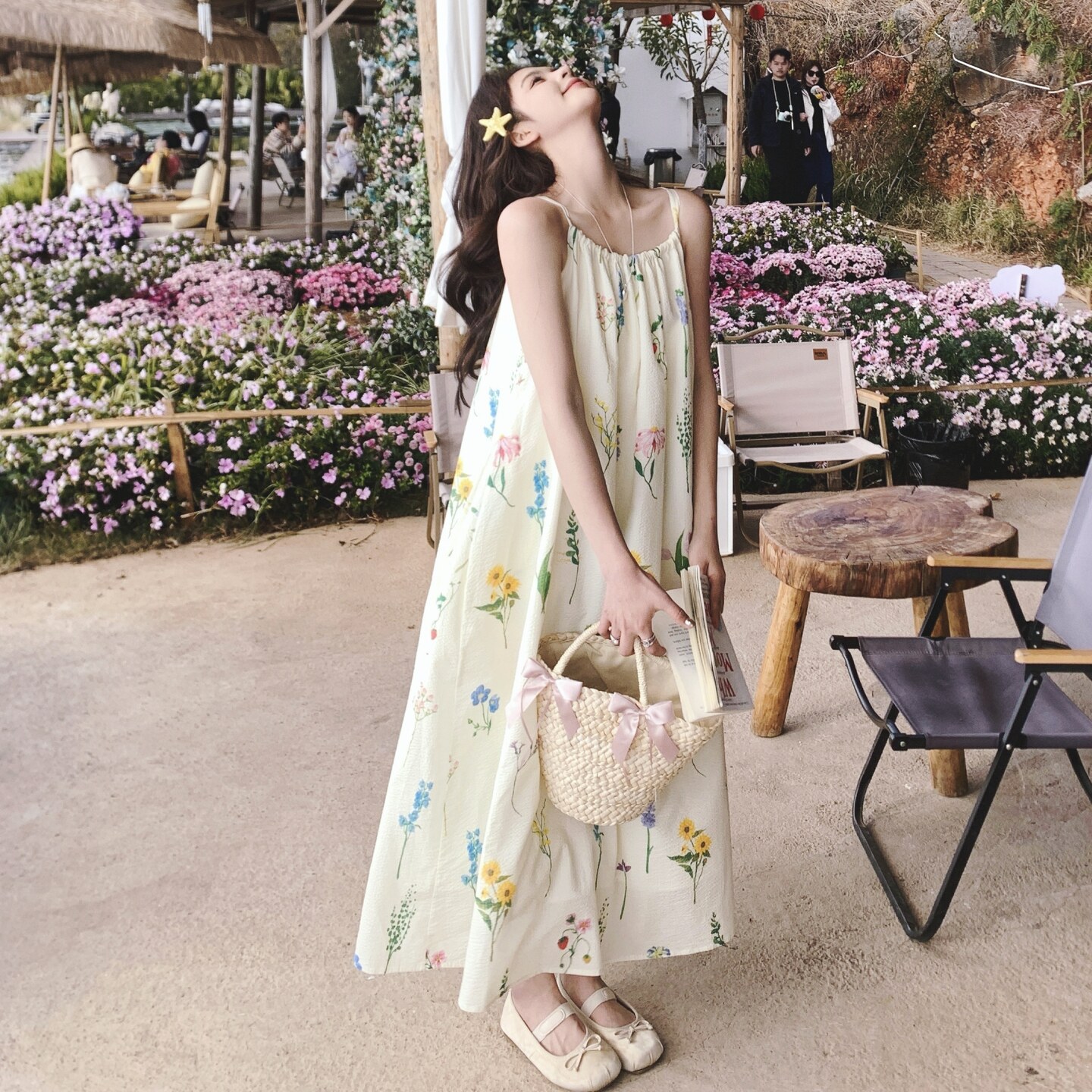 法式复古碎花吊带连衣裙女2025夏季新款超好看高级感度假风长裙,女装连衣裙,2C069